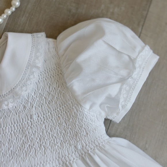 Girls Lacey Smocked Dress White Heirloom Feltman Brothers Flower Girl NWT - Picture 3 of 10